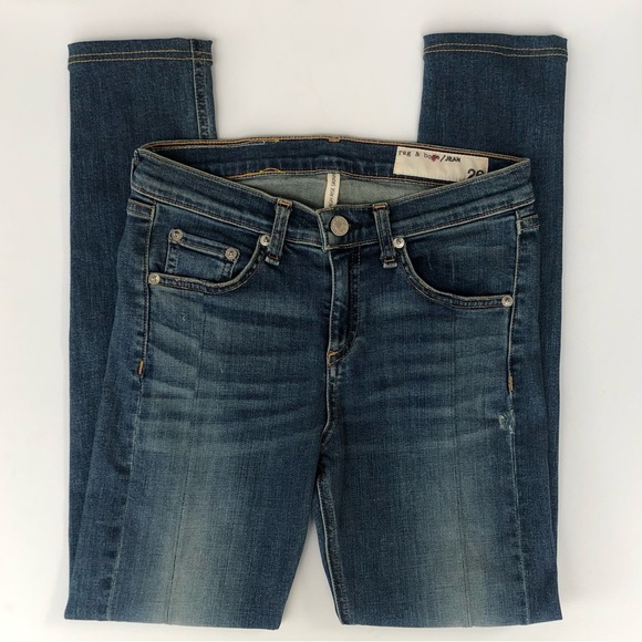 Rag & Bone High Rise Skinny Jeans Sz 26 Medium Sloane Wash Denim Ankle Split Hem - Picture 2 of 9